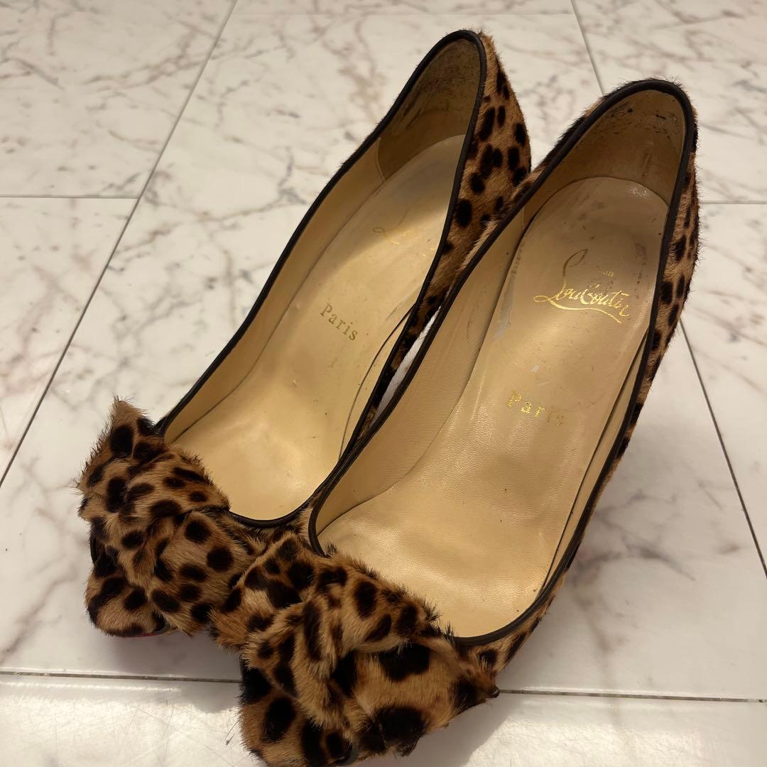 クリスチャンルブタン ハイヒール パンプス ハラコ リボン レオパード