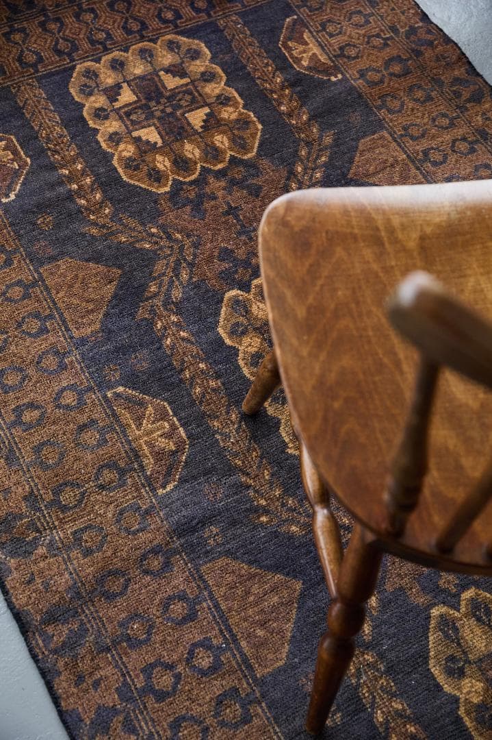 ヴィンテージラグ　トライバルラグ　バルーチ族（205×102cm）茶・濃茶・紺