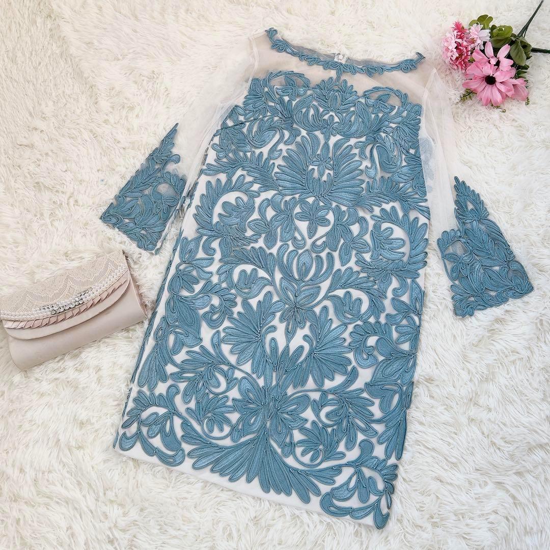 GRACE CONTINENTAL　サテンコード刺繍ワンピース　フォーマル　36