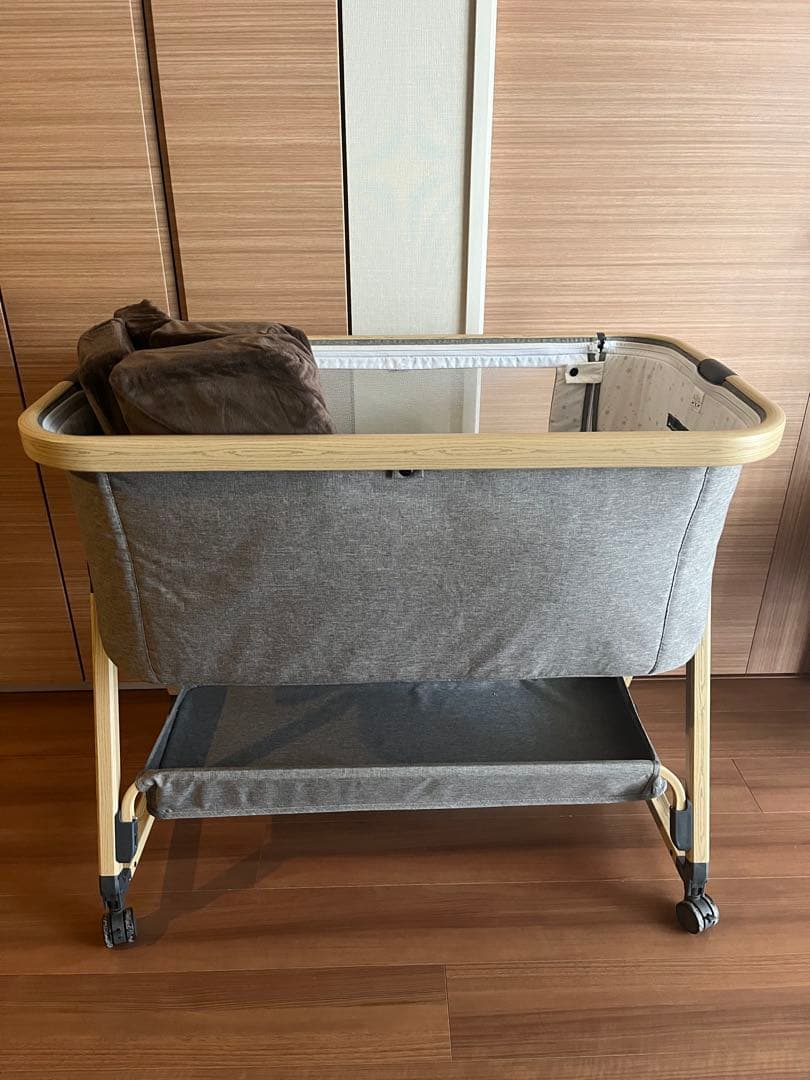 HZDMJ ベビーベッド マット&敷きパッド付　グレー