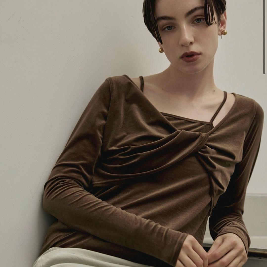 【試着のみ美品】Aimeine♡シアーベロアレイヤードトップス♡ブラウン