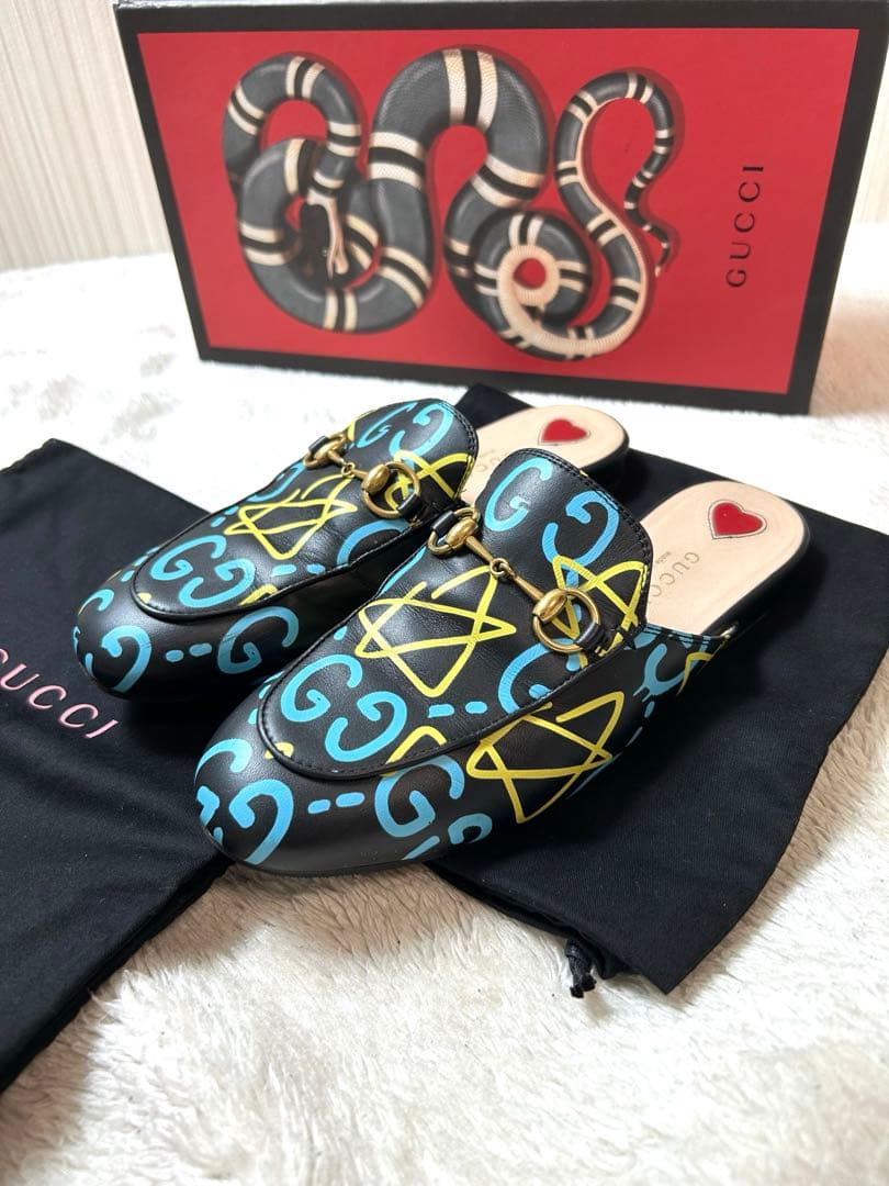 グッチ プリンスタウン ファブリック ミュール ホースビット ゴースト