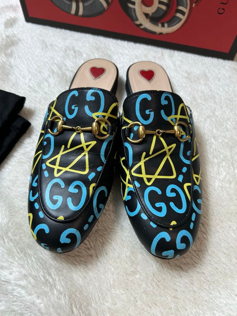 グッチ プリンスタウン ファブリック ミュール ホースビット ゴースト