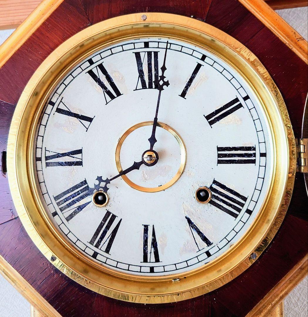 〈OH済完動・極上品〉米国Ｅ．N.WELCH　 金縁八角合長ゼンマイ振り子時計