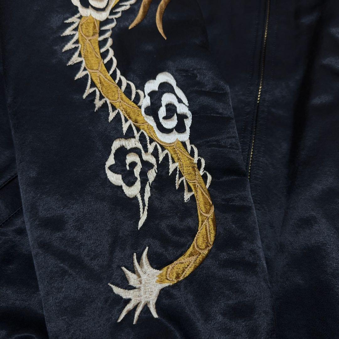 【古着】クーティー　スーベニアジャケット　中綿　ブルゾン　刺繍　龍　ブラック　黒