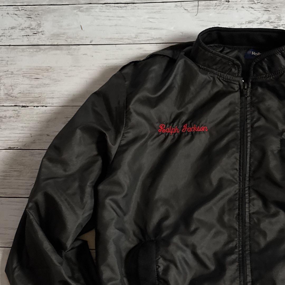 h*読様 80s Holloway USA製 企業ロゴ ナイロンジャケット 黒