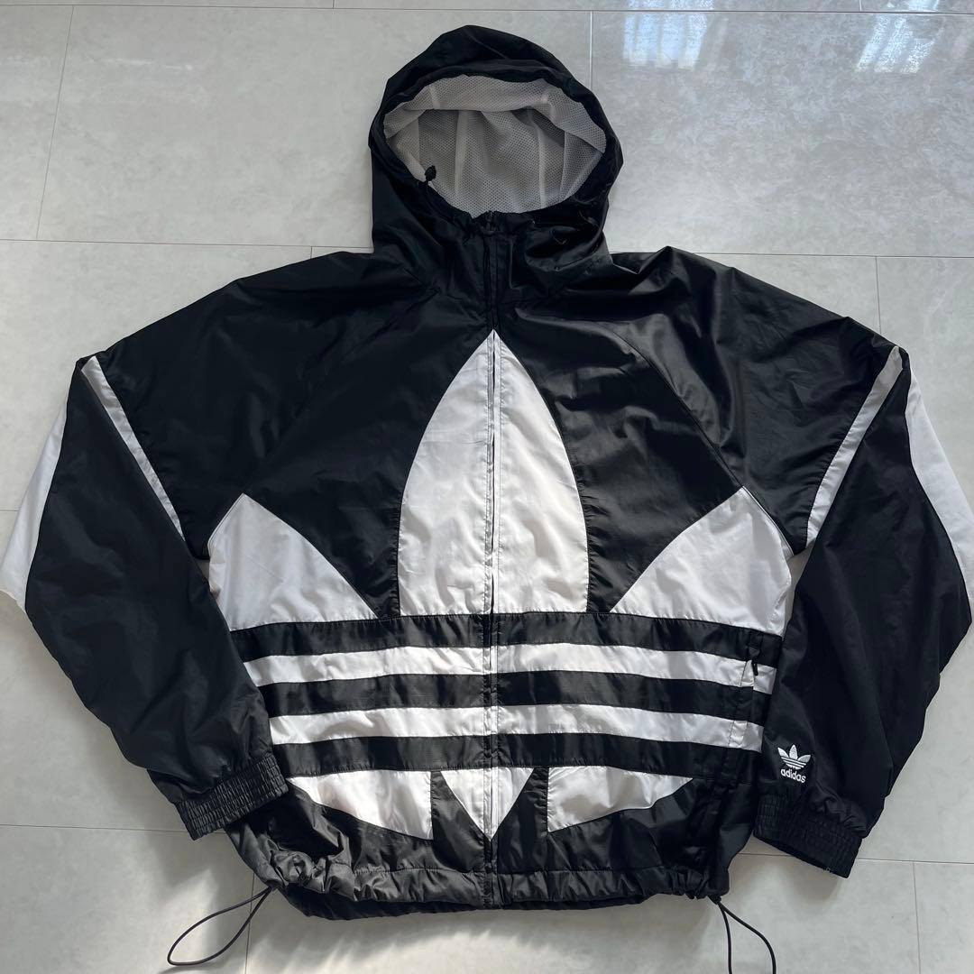 アディダス ビッグトレフォイル ナイロンジャージ 白黒 XL