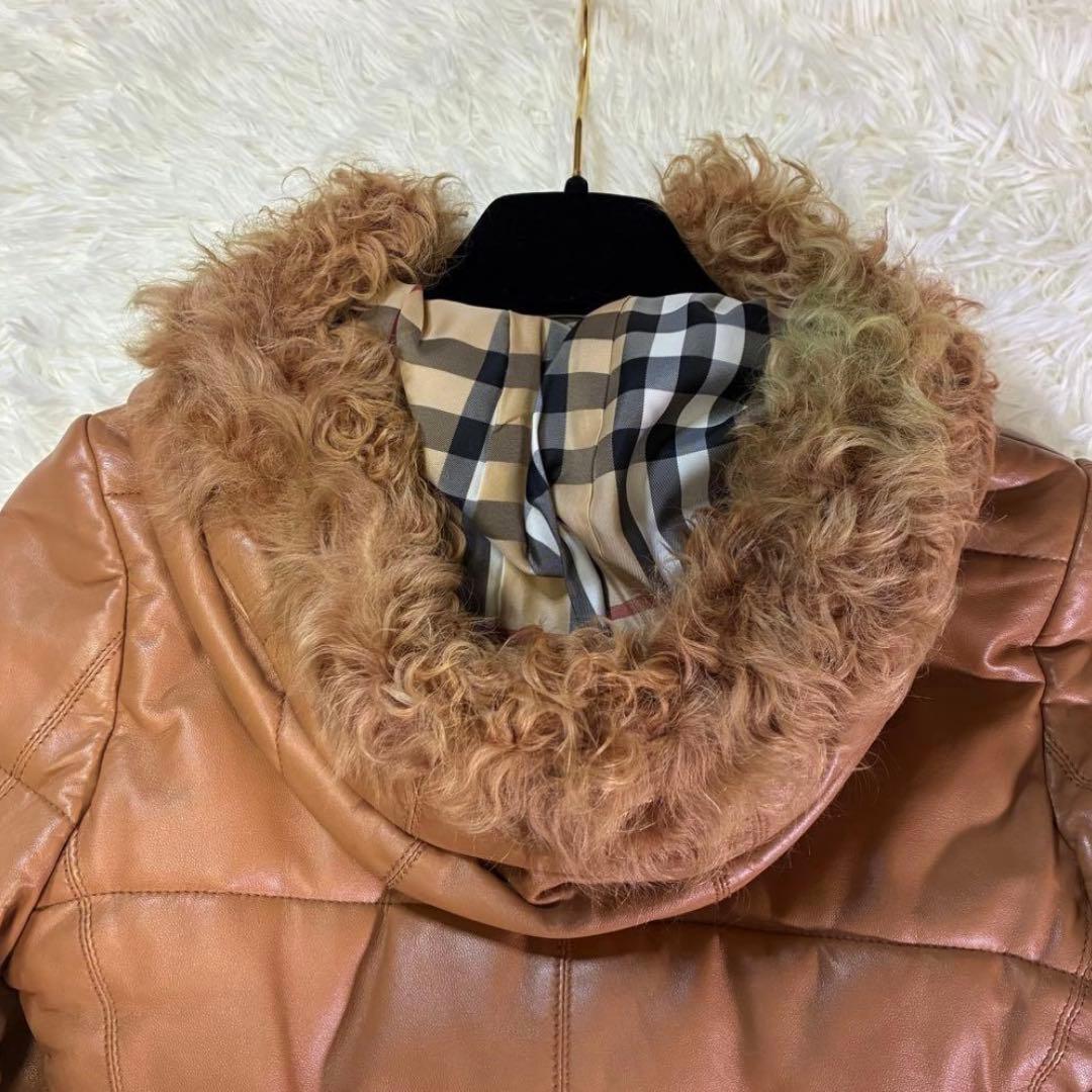 バーバリーブルーレーベル ダッフルコート　羊革　ラム　ノバチェック 中綿　38
