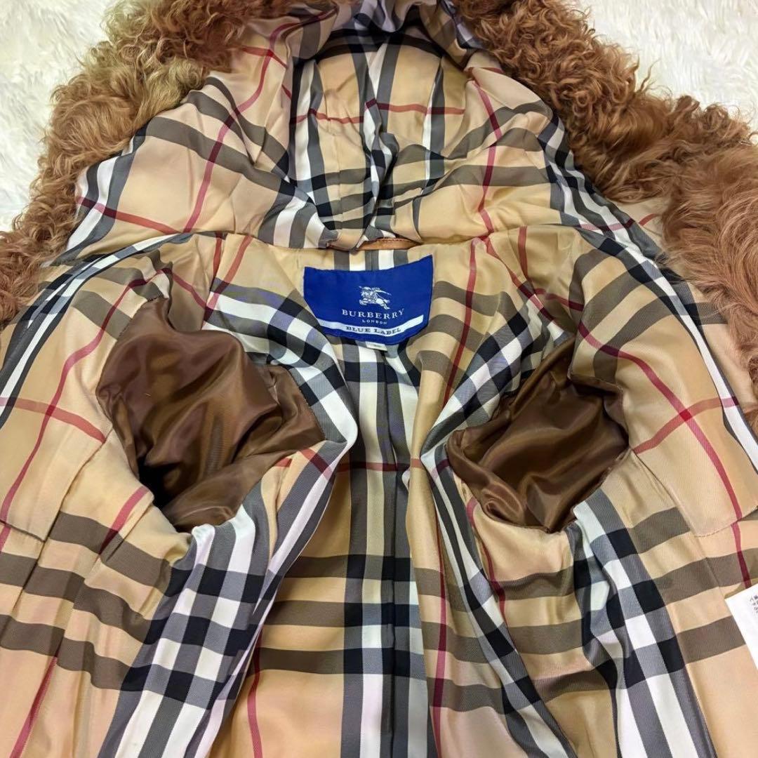 バーバリーブルーレーベル ダッフルコート　羊革　ラム　ノバチェック 中綿　38
