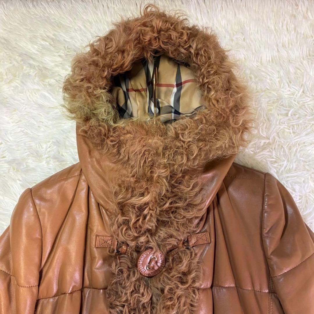 バーバリーブルーレーベル ダッフルコート　羊革　ラム　ノバチェック 中綿　38