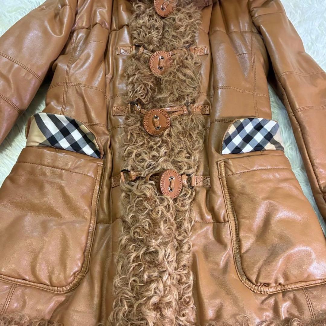 バーバリーブルーレーベル ダッフルコート　羊革　ラム　ノバチェック 中綿　38