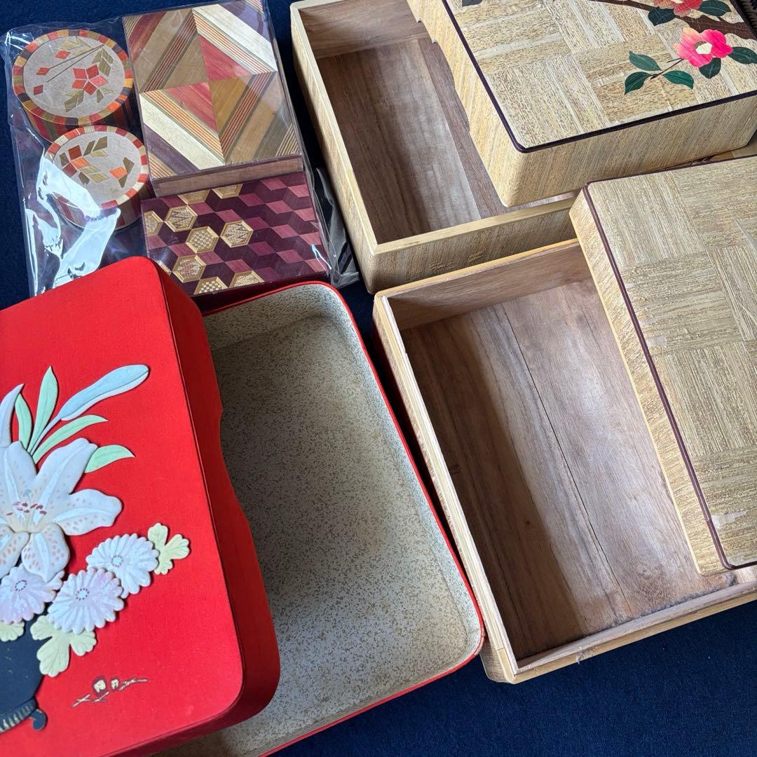 工芸品木製箱・花柄和小物入れサイズいろいろセット②