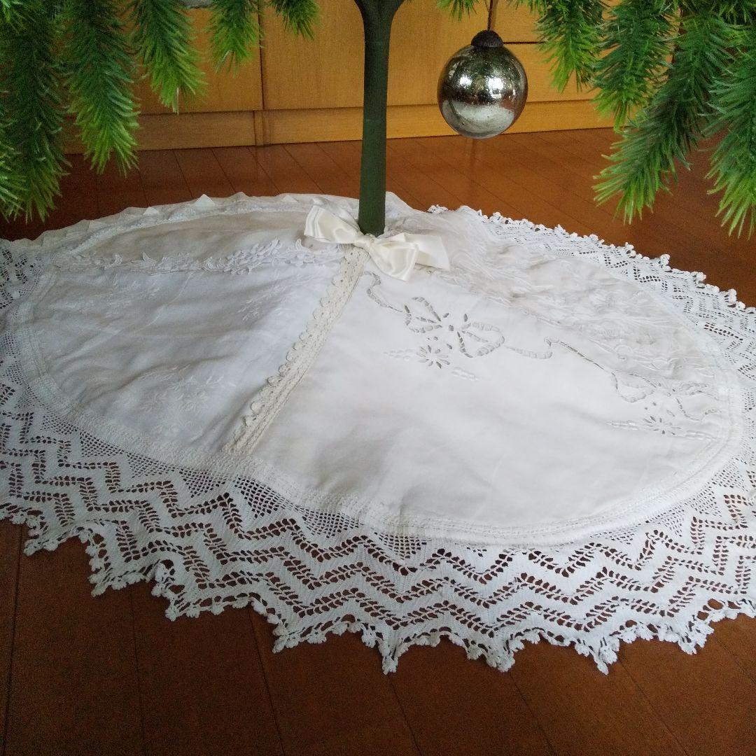 フランスアンティークレース 素材のツリースカート ラグ フリークロス