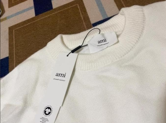 AMI PARIS ホワイト ニット ハートロゴ M 男女兼用 S