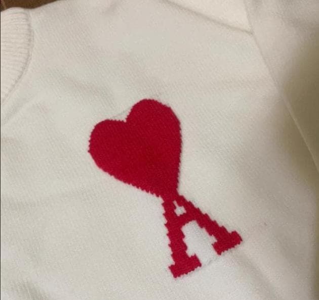 AMI PARIS ホワイト ニット ハートロゴ M 男女兼用 S