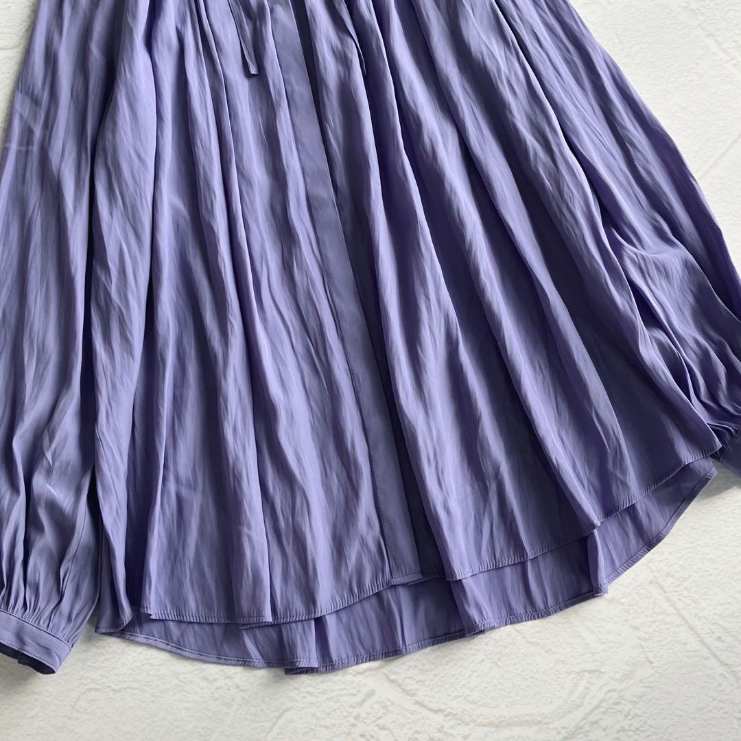 ✨極美品✨ドゥボンクール リボン 襟ギャザーブラウス サテン シフォン パープル