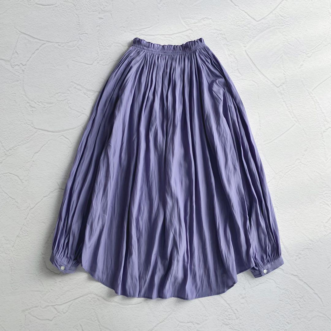 ✨極美品✨ドゥボンクール リボン 襟ギャザーブラウス サテン シフォン パープル