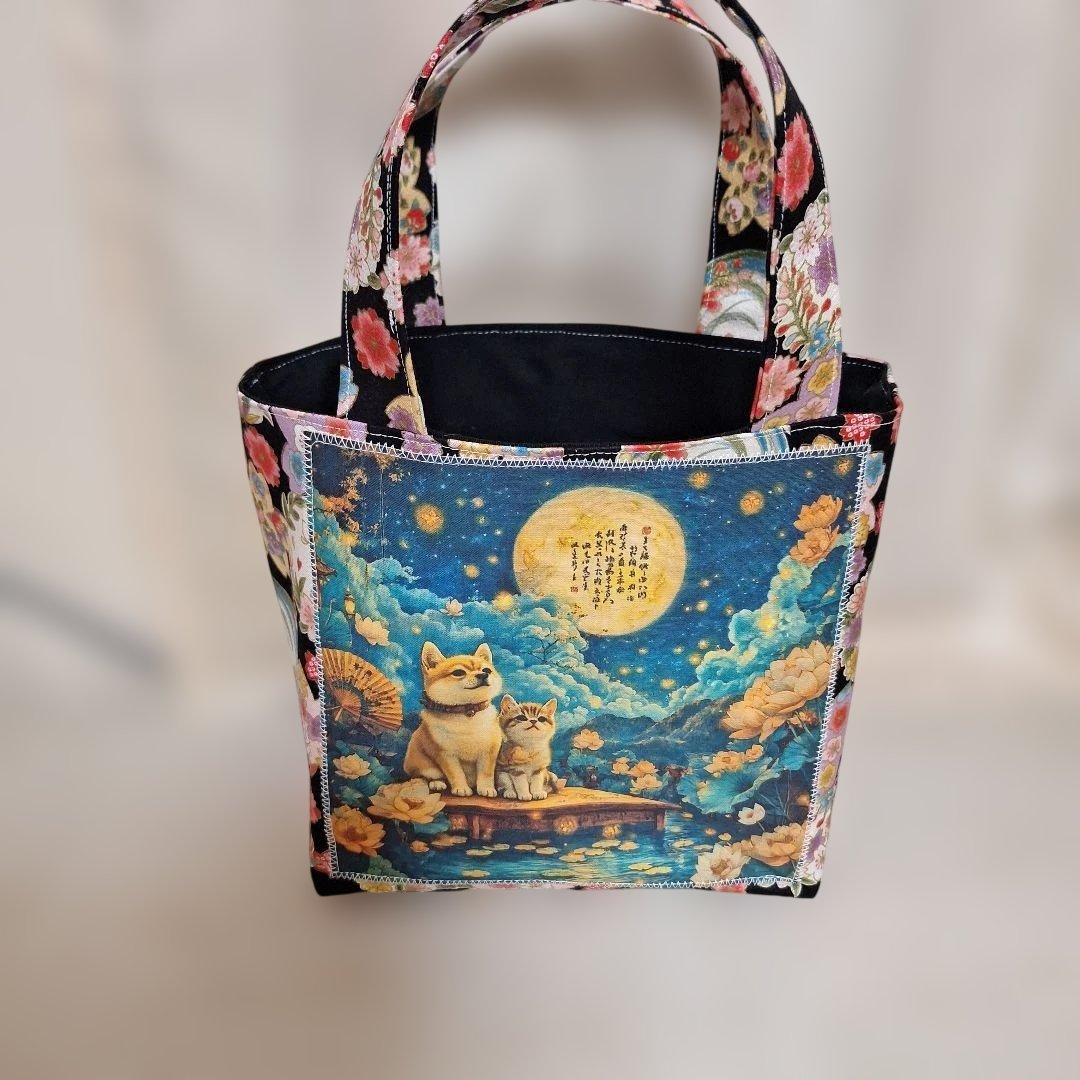 激レアねことうさぎパネル生地　ハンドメイド　ミニバック　フラットポーチ