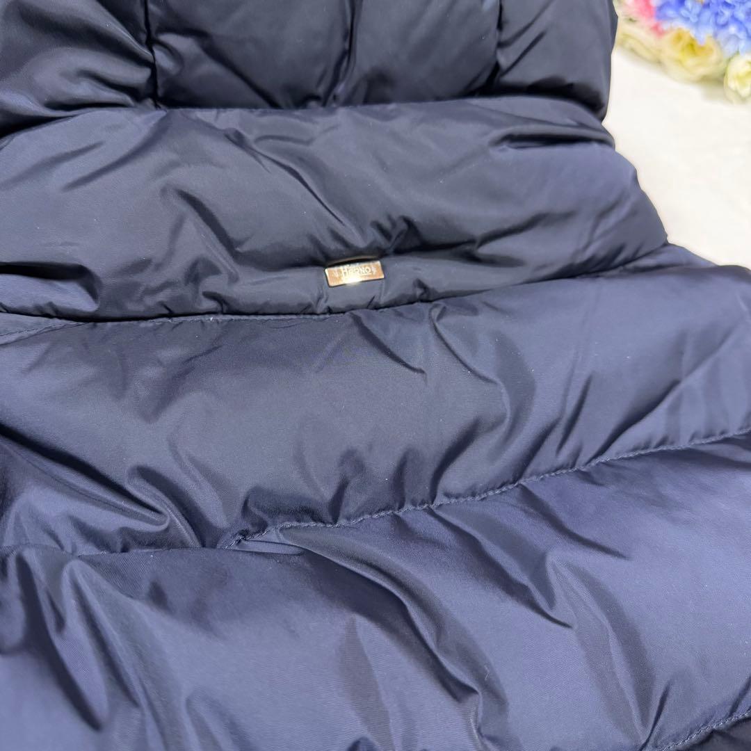 美品★HERNO★ヘルノ ロングダウンコート　ポーラテック リブ切替 紺 40