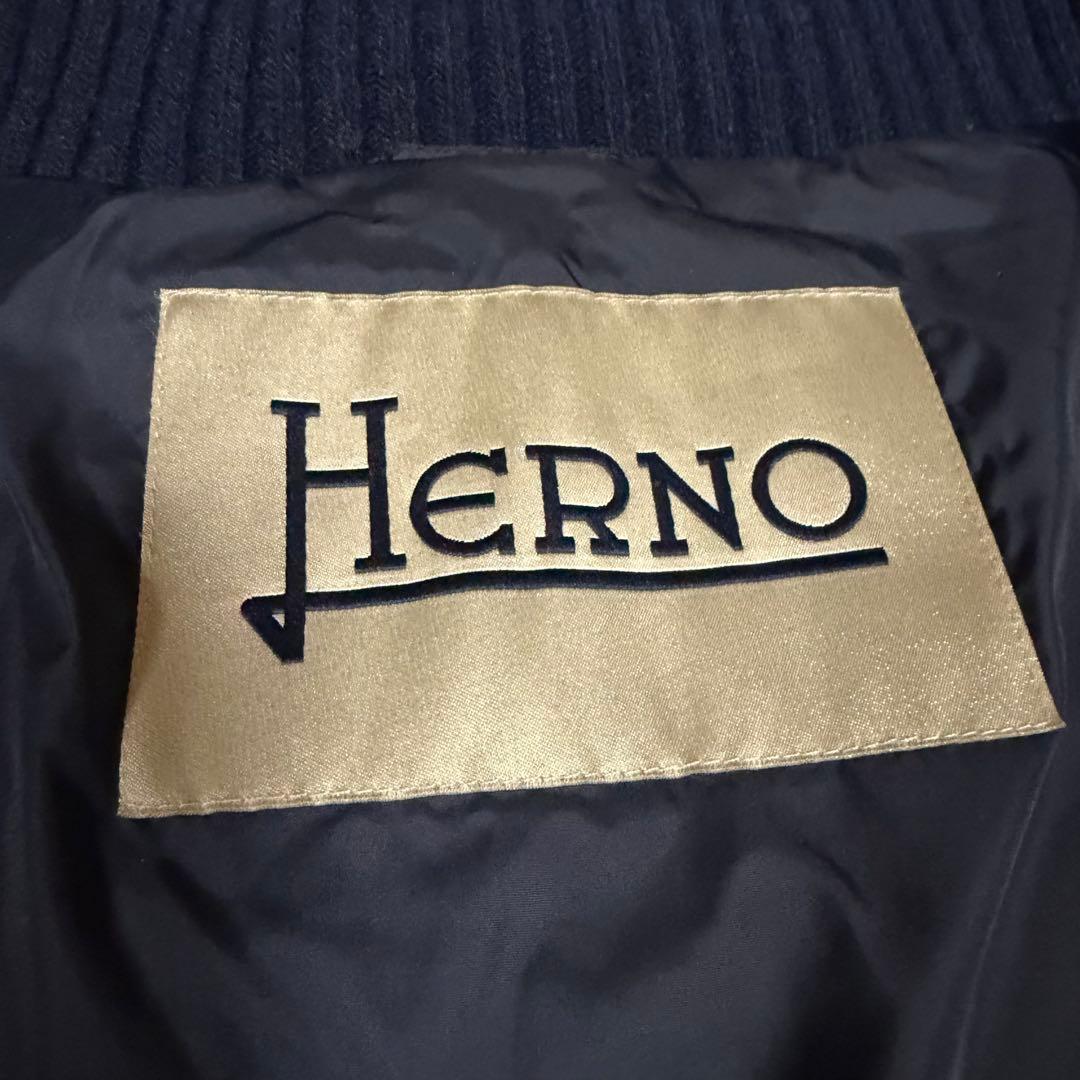 美品★HERNO★ヘルノ ロングダウンコート　ポーラテック リブ切替 紺 40