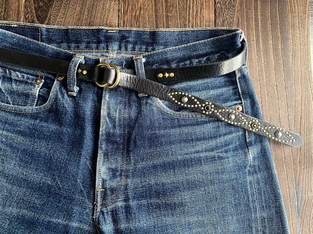 オーダー品　スタッズナローロングベルト　リングベルト　アンティークゴールド