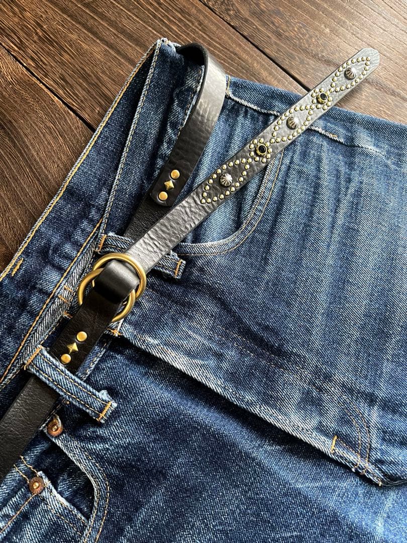 オーダー品　スタッズナローロングベルト　リングベルト　アンティークゴールド