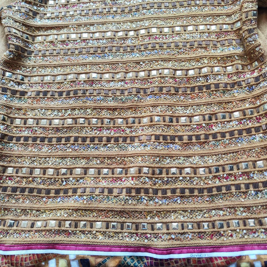 【極美品】レオナール タートルネック ビーズ ニットセーター ウール Lサイズ