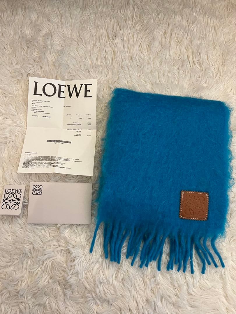 最終値下げLOEWE ロエベ モヘア マフラー　購入証明付き　ターコイズブルー