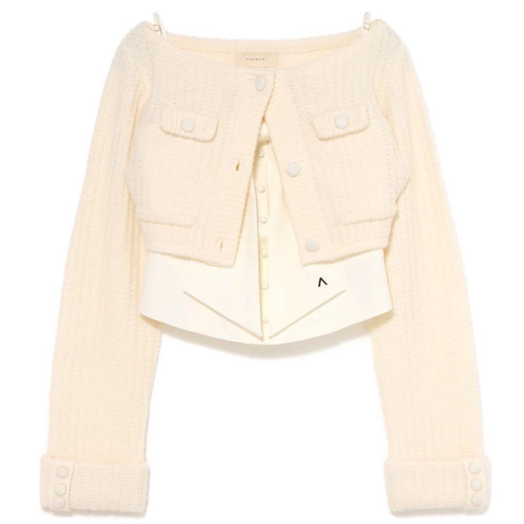 ANDMARY Twiggy tweed ribbon set tops 白