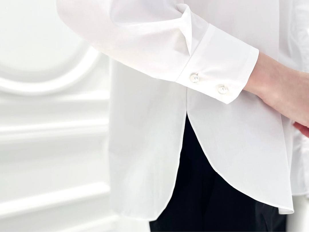 M-PREMIER ブロードクロスフリルプラケットシャツ白　36 パールブラウス