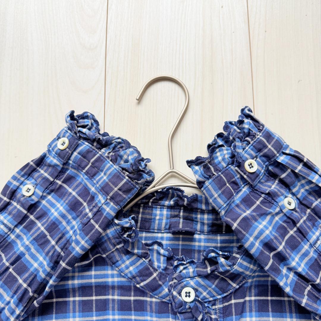 美品・現行品✨45R 　薄オックスのカットワークプルシャツ　R刺繍　フリル