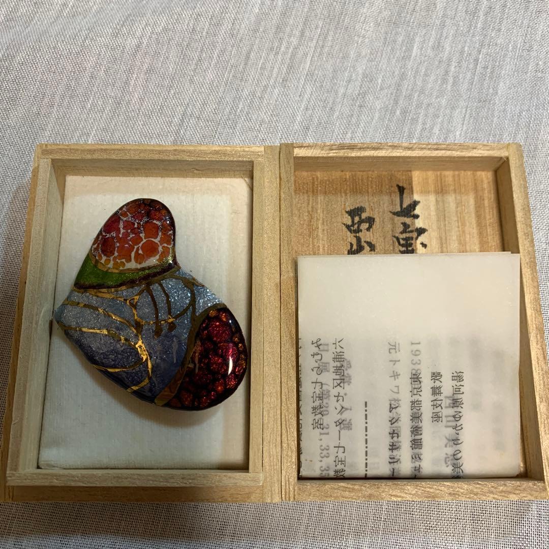 未使用◾️七宝焼ブローチ◾️日展作家 西山美恵子作　ハート型　木製箱付き