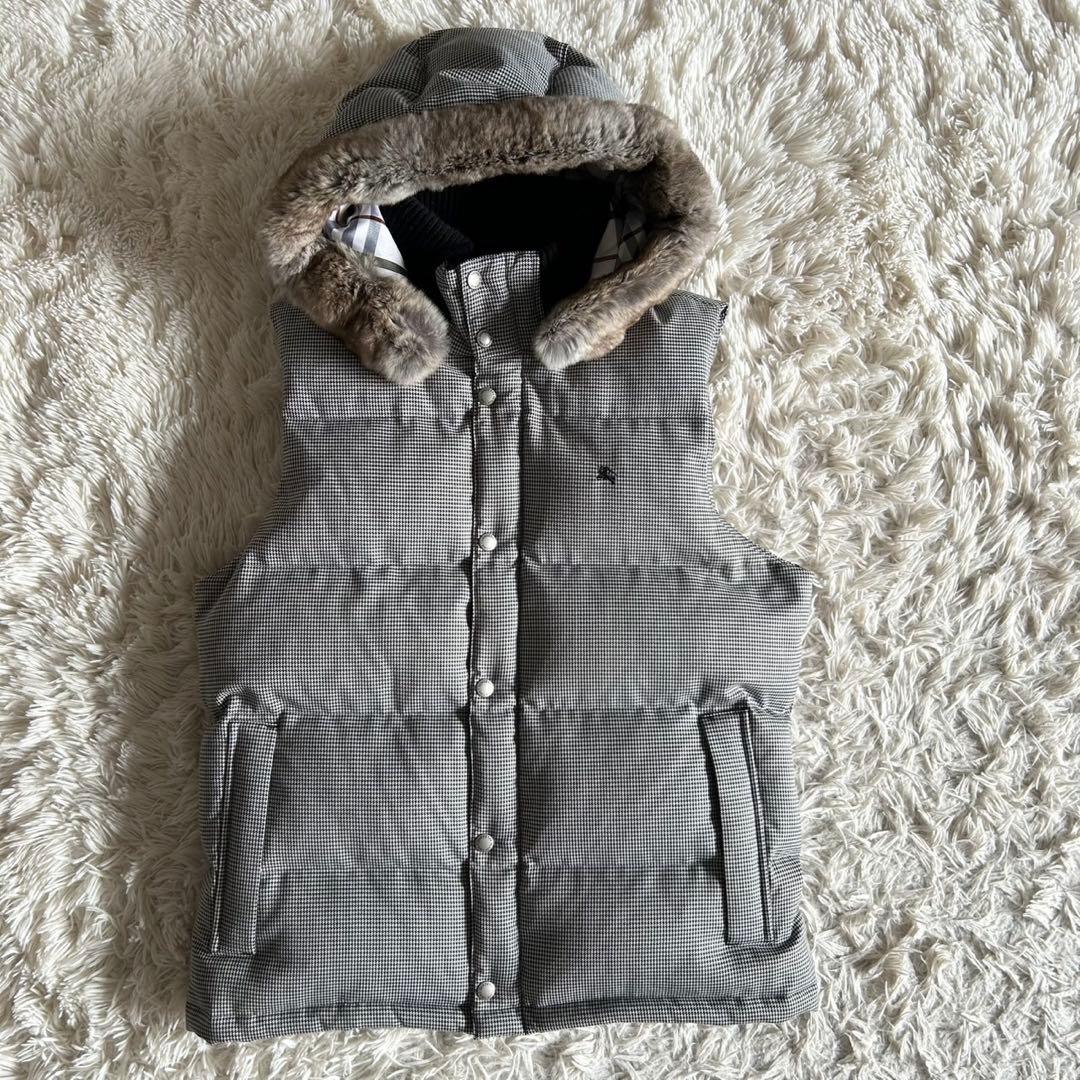 極美品バーバリーブラックレーベル 千鳥 フード ノバ ファー ダウン ベスト