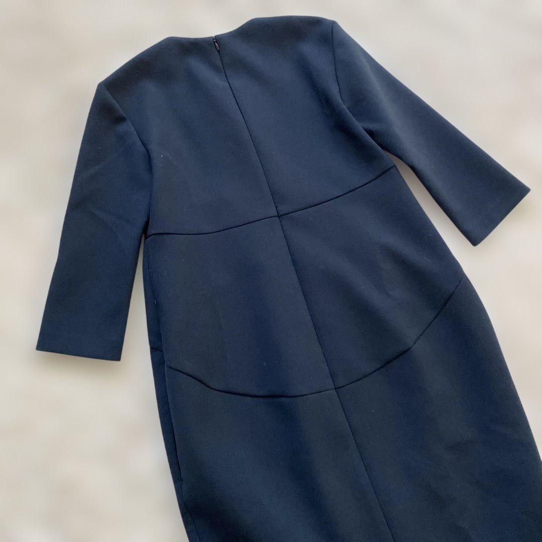 yoko chan ヨーコチャン 七分袖 ワンピース ひざ丈 ドレス ネイビー