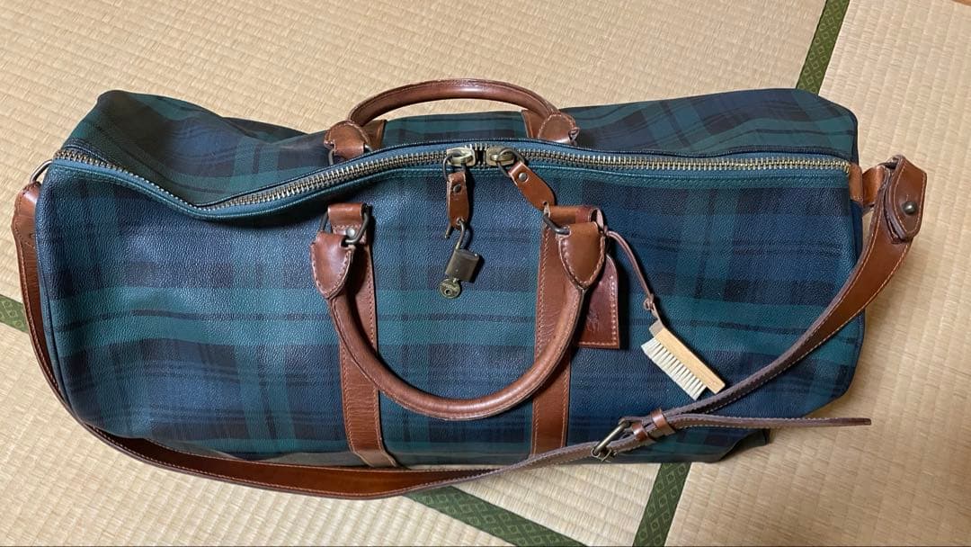 ポロラルフローレンボストンバッグ グリーン・ネイビー チェック柄