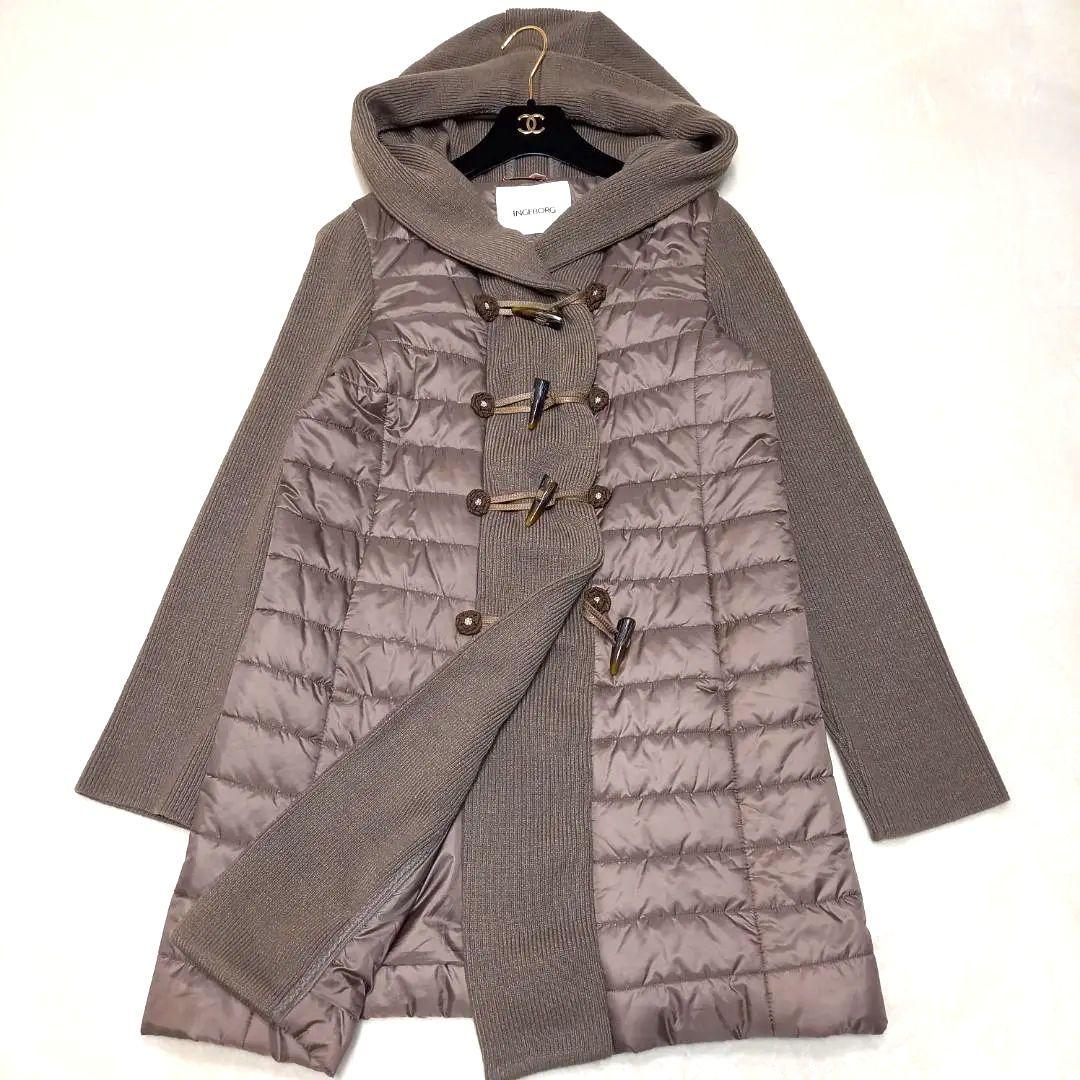 近年✨インゲボルグ 異素材切替 中綿ダッフルコート フード付き カーキブラウン