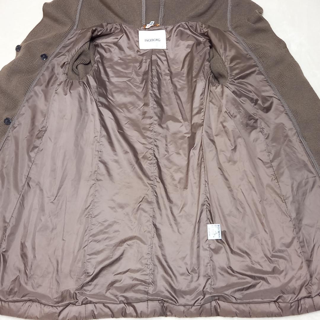 近年✨インゲボルグ 異素材切替 中綿ダッフルコート フード付き カーキブラウン