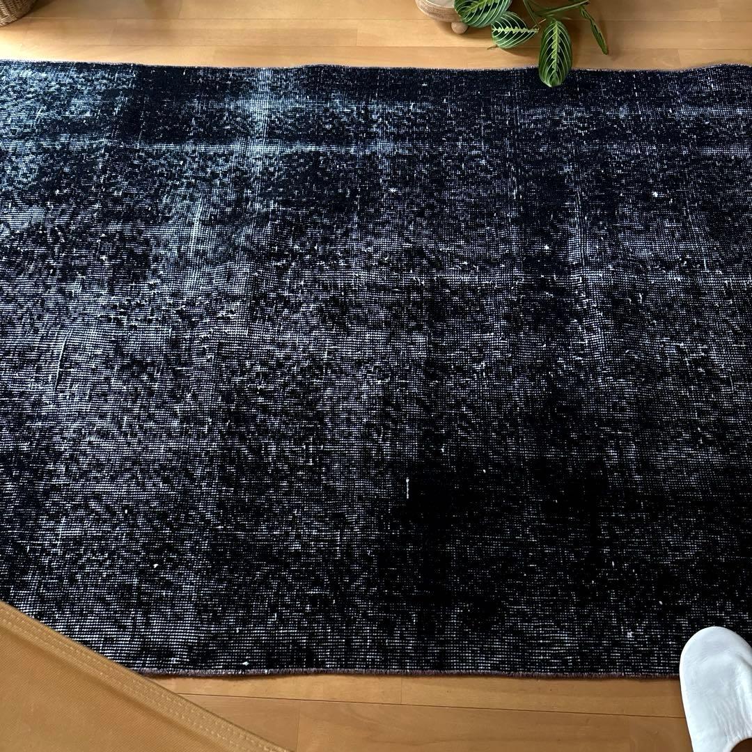 101-109×229 ブラックオーバーダイ　ワンカラー　トルコヴィンテージラグ