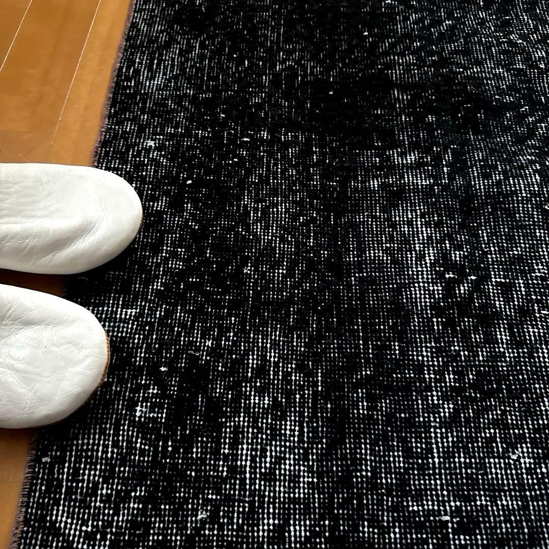 101-109×229 ブラックオーバーダイ　ワンカラー　トルコヴィンテージラグ