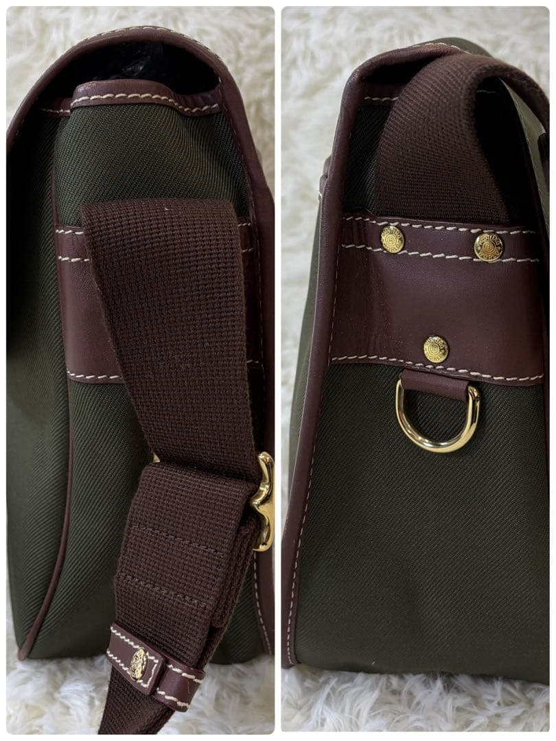 【美品】ハンティングワールド メッセンジャーバッグ ワンポイントロゴ カーキ