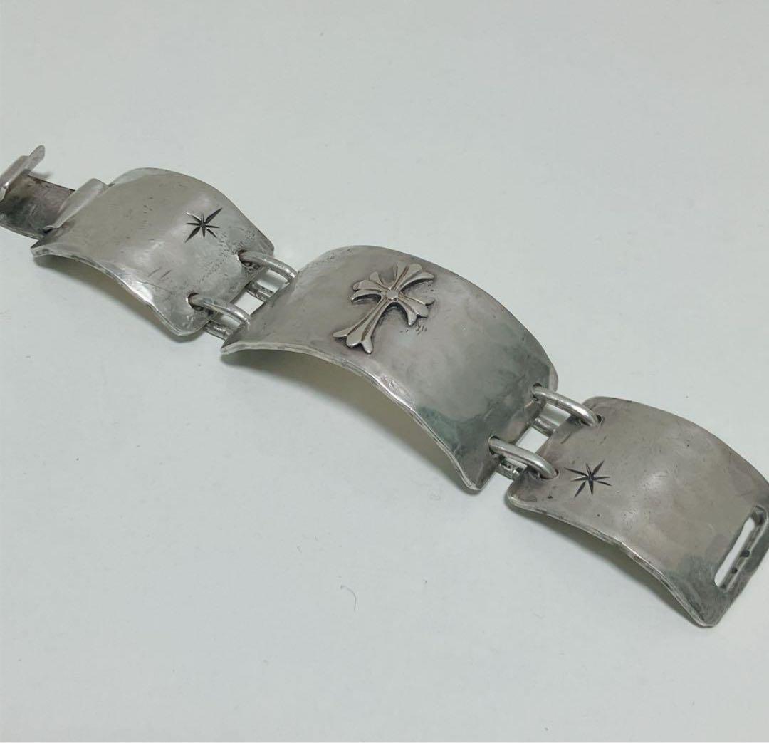 あ*ん様 重厚121.5g ヴィンテージシルバーブレスレット クロス 925 ナ