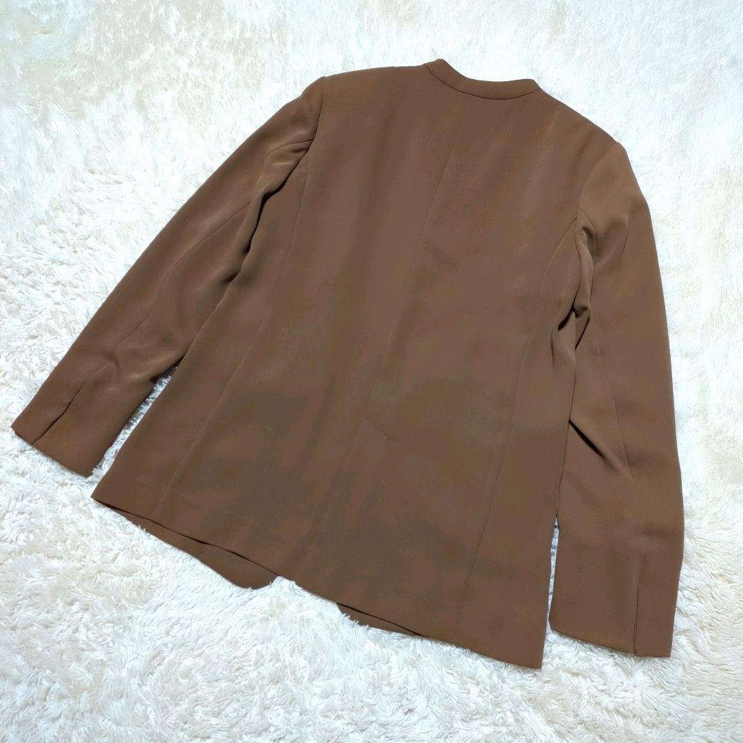 極美品！ROPE　ノーカラーパンツスーツセットアップ　M　ブラウン　ストレッチ