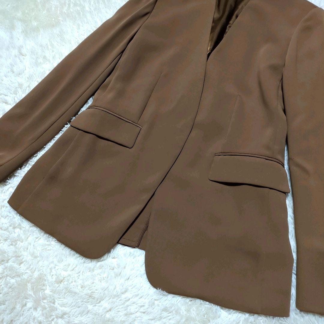 極美品！ROPE　ノーカラーパンツスーツセットアップ　M　ブラウン　ストレッチ