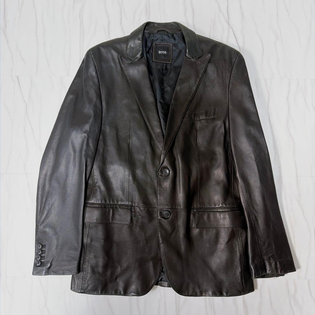 HUGO BOSS レザージャケット 羊革 ラムレザー ブラック 52 XL