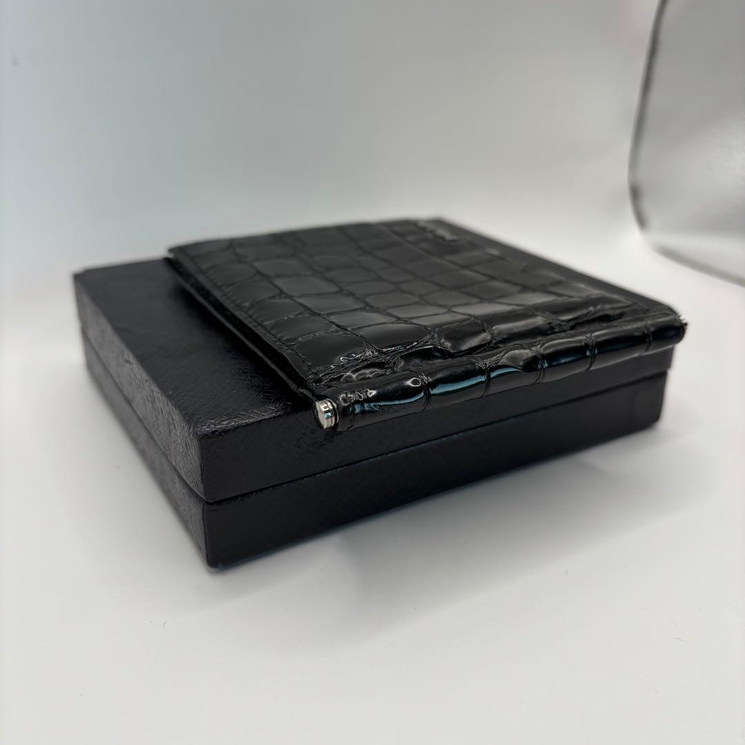 希少品/付属品　PRADA 二つ折り財布　マネークリップ　クロコ　エナメル　黒色