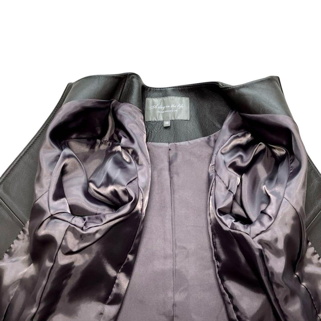 【極美品】好配色◎グレーレザー/羊革「ユナイテッドアローズ」ノーカラーライダース