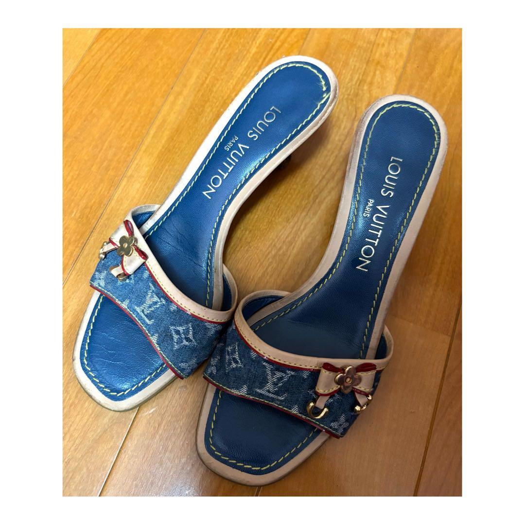 ルイヴィトン　モノグラム　デニム　リボン　ミュール　サンダル (サイズ36)