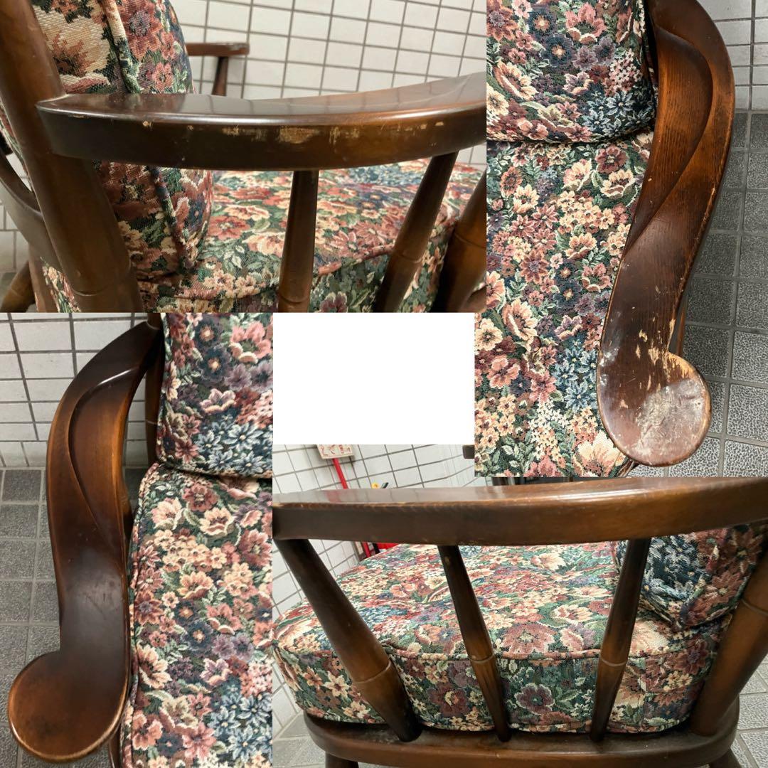 ヴィンテージ 飛騨家具 飛騨産業 乗鞍 リビングチェア 両肘付き 花柄