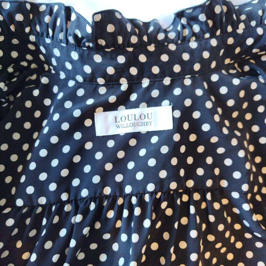 極美品 LOULOU WILLOUGHBY デシンドットフリルボウタイブラウス黒