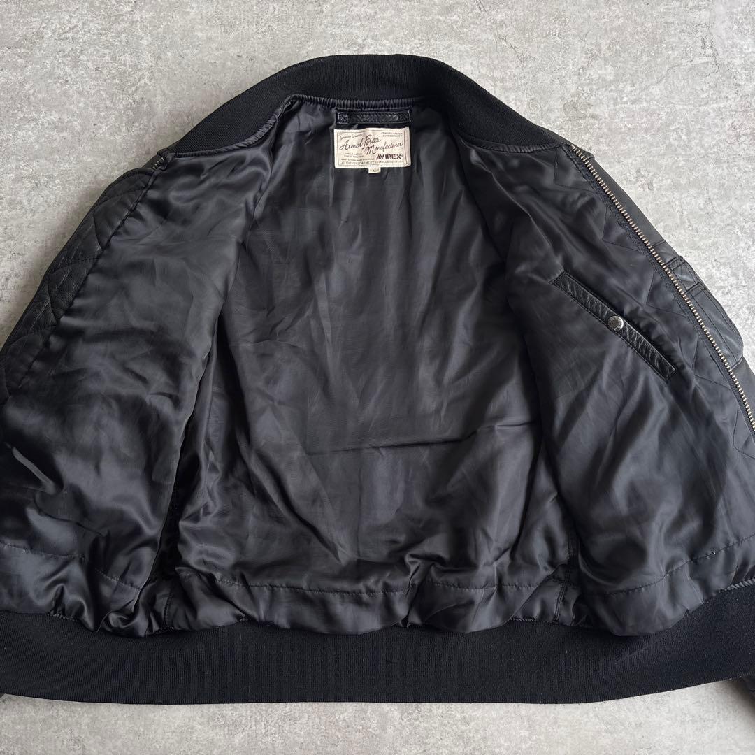 極美品■AVIREX【L】ラムレザー ボンバージャケット アーチロゴ ブラック